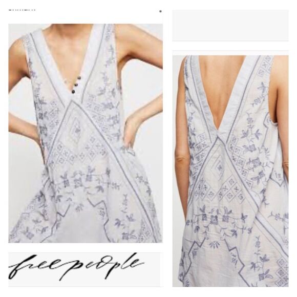 Free People Dresses & Skirts - Free People / Revolve Sweetest Shifty Slip Embroidered Dress In Light Blue Sz LP